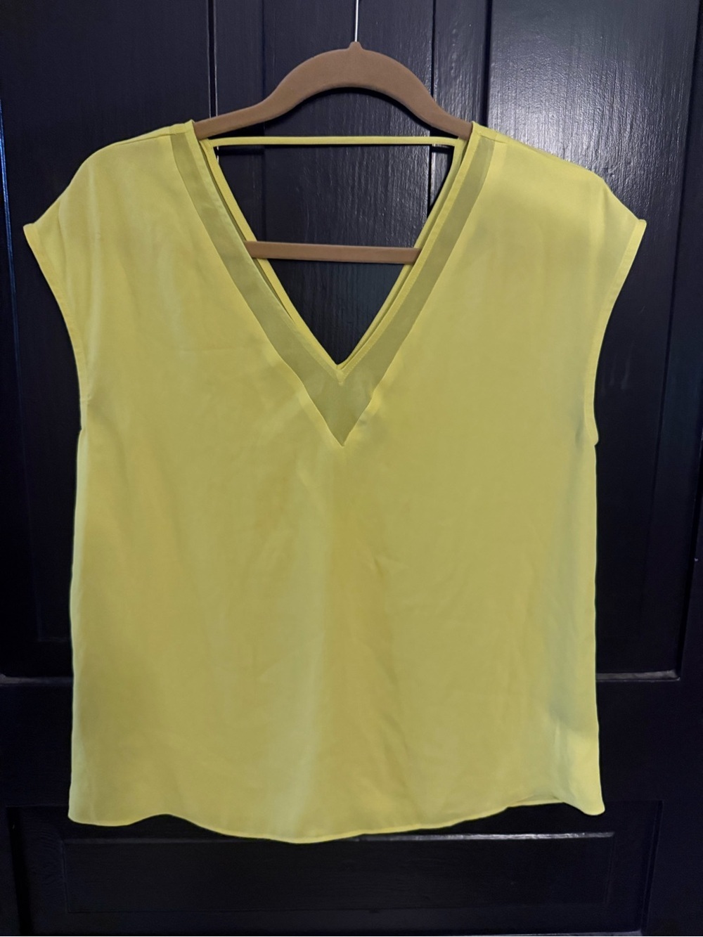 Express Women's Bright Yellow V-Neck Cap Sleeve Blouse